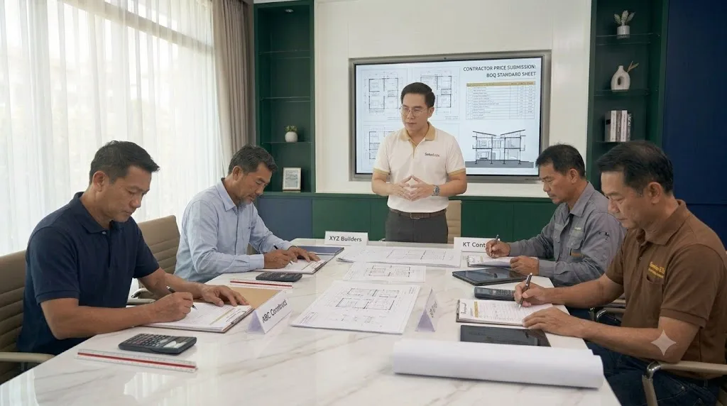 ผู้รับเหมาเสนอราคาบนแบบฟอร์ม BOQ มาตรฐานชุดเดียวกันทุกราย