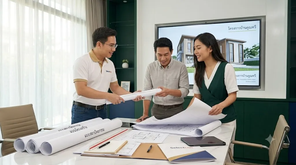 เจ้าของบ้านส่งแบบก่อสร้างสถาปัตยกรรม โครงสร้าง และงานระบบให้ซีเล็คคอน